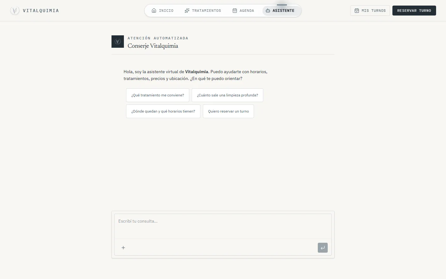 Vitalquimia AI assistant in a desktop browser